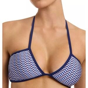 JETS Amoudi Plunge Halter Bikini Swim Top Sz 8 Gold Hardware Removable Pad Blue